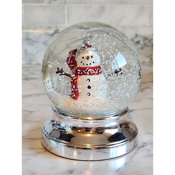 Bath & Body Works Snowman Glass Snow Globe With Silver Tone Base - Picture 1 of 5